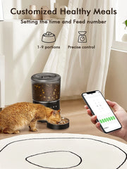 NPET 4L Automatic Smart Pet Feeder for Cats and Dogs - Multiple Pets Compatible with Stainless Steel Bowl, Customizable Healthy Food Portions (1-9)