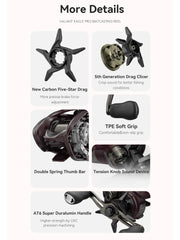 KastKing Valiant Eagle II Pro Bait Finesse System Baitcasting Reel - 6kg Max Drag, 8.4:1 High-Speed Fishing Reel for Bass & Pike