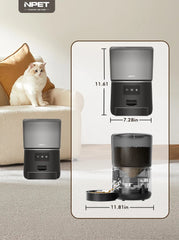 NPET 4L Automatic Smart Pet Feeder for Cats and Dogs - Multiple Pets Compatible with Stainless Steel Bowl, Customizable Healthy Food Portions (1-9)