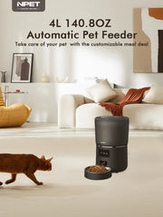 NPET 4L Automatic Smart Pet Feeder for Cats and Dogs - Multiple Pets Compatible with Stainless Steel Bowl, Customizable Healthy Food Portions (1-9)