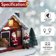 Winter Snow Christmas Village Building Santa Village Houses Decoration Figurines Light Up Home Holiday Tabletop Ornament Gifts