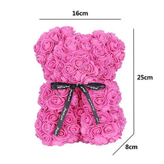 25cm Artificial Rose Flower Teddy Bear with Gift Box - Romantic Keepsake Gift for Valentine's Day, Girlfriend, & Mom