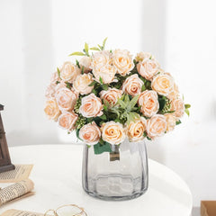 10-Head Silk Artificial Rose Flower Bundle | Premium Faux White Roses for Wedding, Vase, & Home Decor