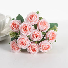 10-Head Silk Artificial Rose Flower Bundle | Premium Faux White Roses for Wedding, Vase, & Home Decor