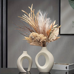 Hollow Nordic Modern Ceramic Vase Set of 2 - Boho Flower Vases for Living Room & Bookshelf Decor