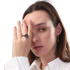 Fashion Couple Rings - Romantic Women Heart Blue Rhinestones Zircon Ring & Men Stainless Steel Celtic Dragon Ring - Wedding Jewelry