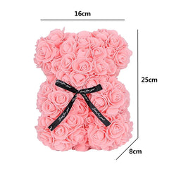 25cm Artificial Rose Flower Teddy Bear with Gift Box - Romantic Keepsake Gift for Valentine's Day, Girlfriend, & Mom