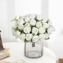 10-Head Silk Artificial Rose Flower Bundle | Premium Faux White Roses for Wedding, Vase, & Home Decor
