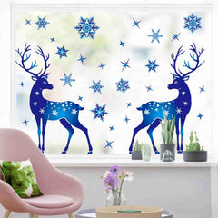 Christmas Window Clings Ornament Snowflake Sticker Glass Window Decoration Sticker Christmas Blue Snowflake Elk Wall Sticker