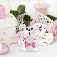 Crystal Bear Glass Rose Ornament | Eternal Artificial Flower Figurine Gift for Valentine's Day, Wedding & Christmas Decor