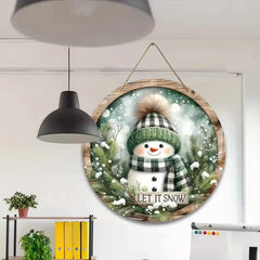 Charming Snowman Circular Wooden Sign Suitable for Home Living Room Door Decoration - Ideal Choice for Christmas and Winter