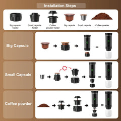 Wireless Electric Portable Espresso Coffee Machine for Car, Home, Camping - 3-in-1 Capsule and Powder Travel Coffee Maker