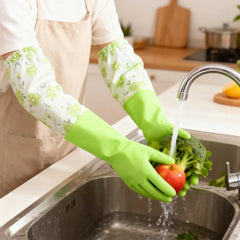 Winter Fleece-Lined Long Waterproof Gloves for Dishwashing and Household Cleaning