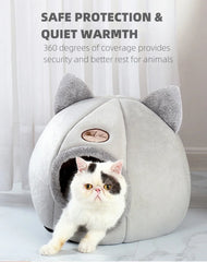 Cozy Cat Bed with Ears – Warm, Soft & Washable for All Cat Sizes.