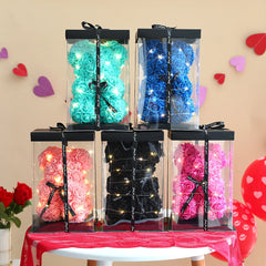 25cm Artificial Rose Flower Teddy Bear with Gift Box - Romantic Keepsake Gift for Valentine's Day, Girlfriend, & Mom