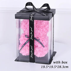 25cm Artificial Rose Flower Teddy Bear with Gift Box - Romantic Keepsake Gift for Valentine's Day, Girlfriend, & Mom