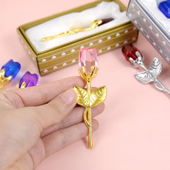 Crystal Bear Glass Rose Ornament | Eternal Artificial Flower Figurine Gift for Valentine's Day, Wedding & Christmas Decor