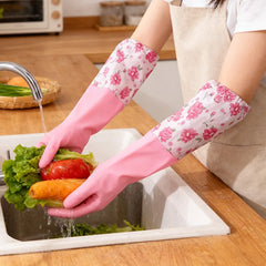 Winter Fleece-Lined Long Waterproof Gloves for Dishwashing and Household Cleaning