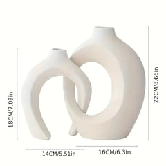 Hollow Nordic Modern Ceramic Vase Set of 2 - Boho Flower Vases for Living Room & Bookshelf Decor