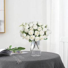 10-Head Silk Artificial Rose Flower Bundle | Premium Faux White Roses for Wedding, Vase, & Home Decor