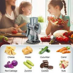 3-in-1 Rotary Cheese Vegetable Grater Nut Grinder Manual Kitchen Slicer with Clear Container for Peanut Food Prep