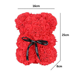 25cm Artificial Rose Flower Teddy Bear with Gift Box - Romantic Keepsake Gift for Valentine's Day, Girlfriend, & Mom