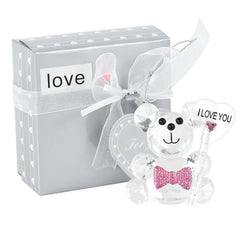 Crystal Bear Glass Rose Ornament | Eternal Artificial Flower Figurine Gift for Valentine's Day, Wedding & Christmas Decor