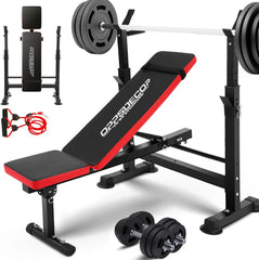 6-in-1 Adjustable Weight Bench Set with Squat Rack, Leg Developer, and Preacher Curl - 600lbs Capacity