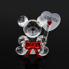 Crystal Bear Glass Rose Ornament | Eternal Artificial Flower Figurine Gift for Valentine's Day, Wedding & Christmas Decor