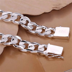 New High-End Women's Men's Fine 925 Sterling Silver Bracelet - Fashion Jewelry Gift Men's 10mm Square Beautiful Gem