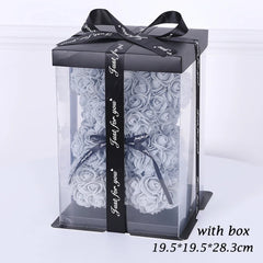 25cm Artificial Rose Flower Teddy Bear with Gift Box - Romantic Keepsake Gift for Valentine's Day, Girlfriend, & Mom