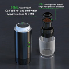 Wireless Electric Portable Espresso Coffee Machine for Car, Home, Camping - 3-in-1 Capsule and Powder Travel Coffee Maker