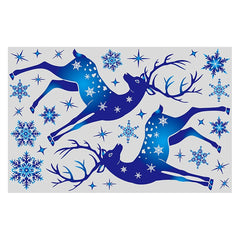 Christmas Window Clings Ornament Snowflake Sticker Glass Window Decoration Sticker Christmas Blue Snowflake Elk Wall Sticker