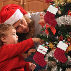 Mini Custom Christmas Stockings with Names Red Personalized Knitted Christmas Stockings for Kids Family Xmas Stocking for Decor
