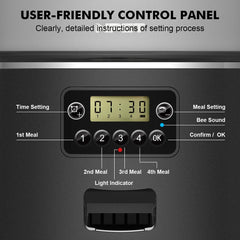 NPET 4L Automatic Smart Pet Feeder for Cats and Dogs - Multiple Pets Compatible with Stainless Steel Bowl, Customizable Healthy Food Portions (1-9)