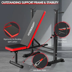 6-in-1 Adjustable Weight Bench Set with Squat Rack, Leg Developer, and Preacher Curl - 600lbs Capacity