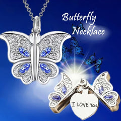 Engravable Butterfly Locket Necklace for Mom & Girlfriend - Personalized Valentine's Day Jewelry