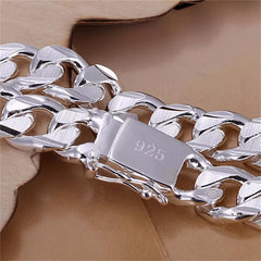 New High-End Women's Men's Fine 925 Sterling Silver Bracelet - Fashion Jewelry Gift Men's 10mm Square Beautiful Gem