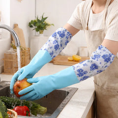 Winter Fleece-Lined Long Waterproof Gloves for Dishwashing and Household Cleaning