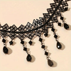 Gothic Dark Lace Choker Necklace - Trend Artificial Crystal Bead Tassel Pendant Clavicle Necklace Women's Y2K Party Stage Jewelry