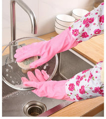 Winter Fleece-Lined Long Waterproof Gloves for Dishwashing and Household Cleaning