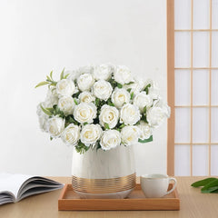 10-Head Silk Artificial Rose Flower Bundle | Premium Faux White Roses for Wedding, Vase, & Home Decor