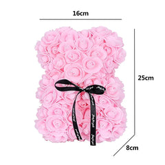 25cm Artificial Rose Flower Teddy Bear with Gift Box - Romantic Keepsake Gift for Valentine's Day, Girlfriend, & Mom