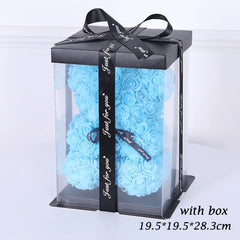 25cm Artificial Rose Flower Teddy Bear with Gift Box - Romantic Keepsake Gift for Valentine's Day, Girlfriend, & Mom