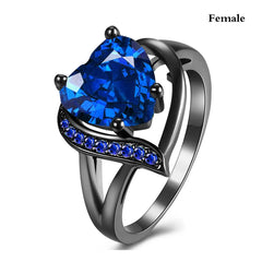 Fashion Couple Rings - Romantic Women Heart Blue Rhinestones Zircon Ring & Men Stainless Steel Celtic Dragon Ring - Wedding Jewelry