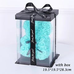 25cm Artificial Rose Flower Teddy Bear with Gift Box - Romantic Keepsake Gift for Valentine's Day, Girlfriend, & Mom