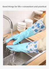 Winter Fleece-Lined Long Waterproof Gloves for Dishwashing and Household Cleaning