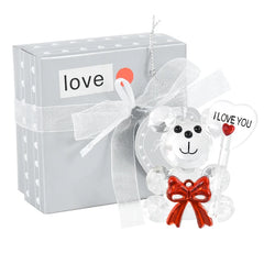 Crystal Bear Glass Rose Ornament | Eternal Artificial Flower Figurine Gift for Valentine's Day, Wedding & Christmas Decor