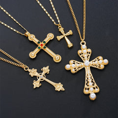 4pcs Fashion Punk Cross Pendant Necklace Set for Women - Vintage Artificial Crystals Exaggerated Multi-Layer Necklaces New Jewelry