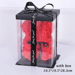 25cm Artificial Rose Flower Teddy Bear with Gift Box - Romantic Keepsake Gift for Valentine's Day, Girlfriend, & Mom